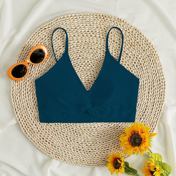

Solid Twist Bikini Top, Teal blue