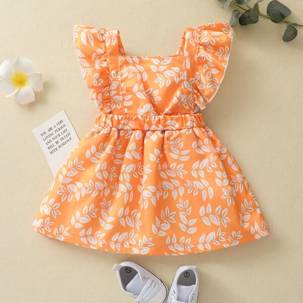 

Baby Girl Plants Ruffle Trim Overall Dress, Orange