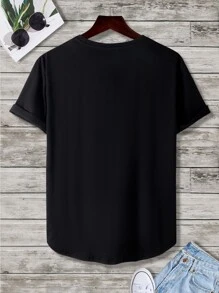 Manfinity Homme Men Curved Hem Basic Plain Short Sleeve Tee, For Going Out - Black - View 2