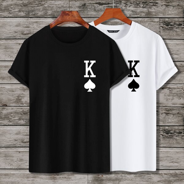

Men 2pcs Letter Graphic Tee, Black and white