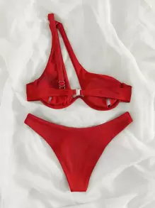 SHEIN Swim Sommer Strand Rippe Cut-Out Ein-Schulter-Bikini