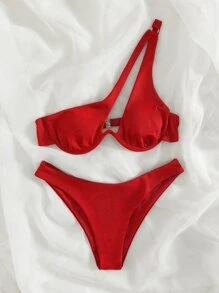 SHEIN Swim Sommer Strand Rippe Cut-Out Ein-Schulter-Bikini
