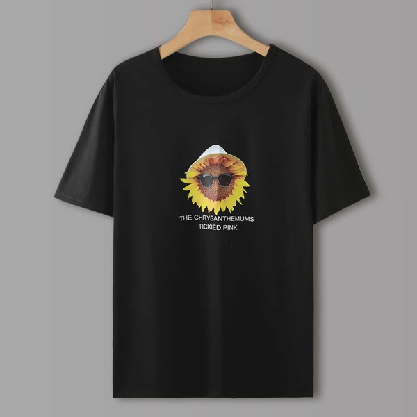 

Men Cartoon & Letter Graphic Tee, Black