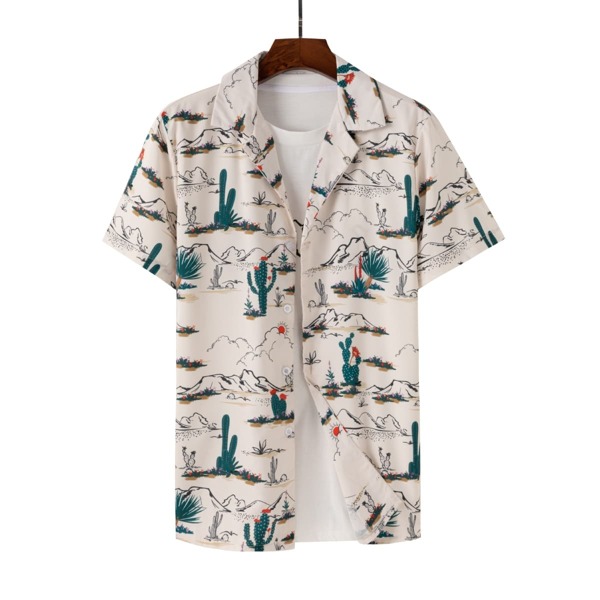 

Men Cactus Print Button Front Shirt Without Tee, White