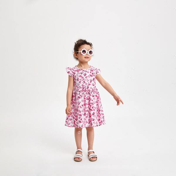 

Toddler Girls Ruffle Cuff Allover Floral Dress, Pink
