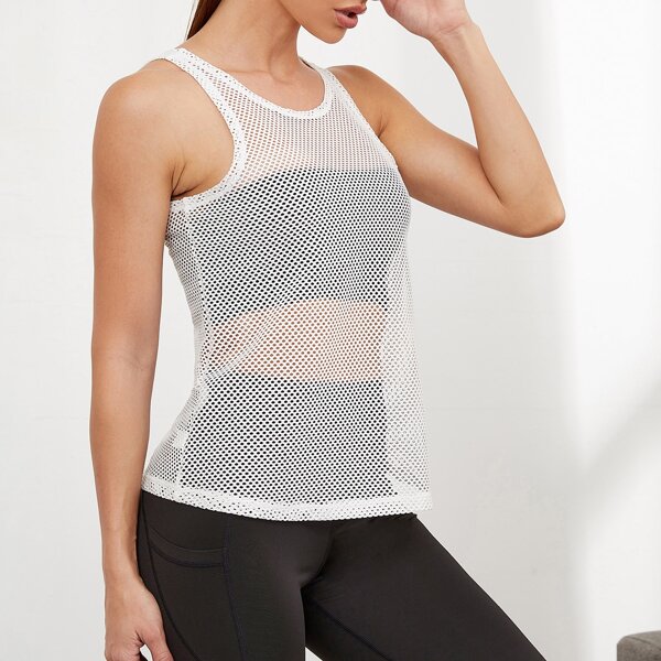 

Fishnet Sheer Sports Tank Top Without Tube Top, White