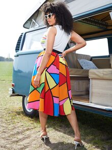 SHEIN Plus Colorblock Geo Print Skirt