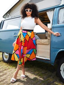 SHEIN Plus Colorblock Geo Print Skirt