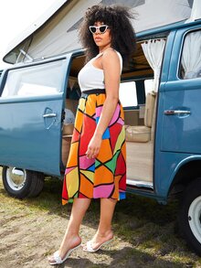 SHEIN Plus Colorblock Geo Print Skirt