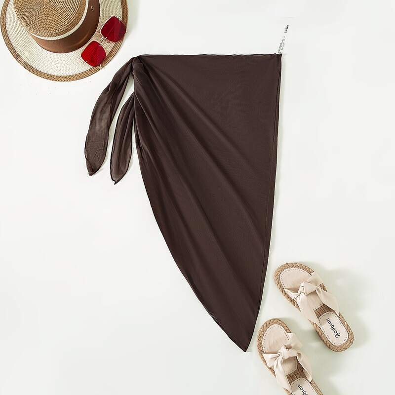 

Knot Waist Mesh Cover Up Skirt, Chocolate brown