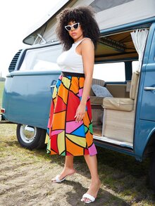 SHEIN Plus Colorblock Geo Print Skirt