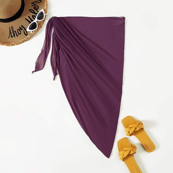 

Knot Waist Mesh Cover Up Skirt, Purple
