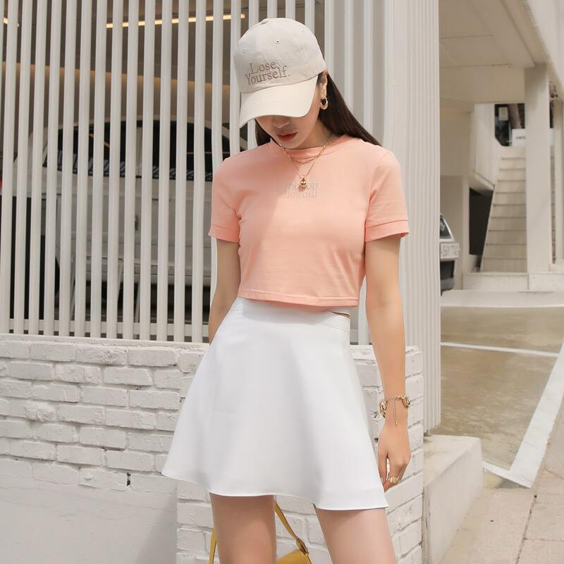 

Letter Embroidery Crop Tee, Coral pink