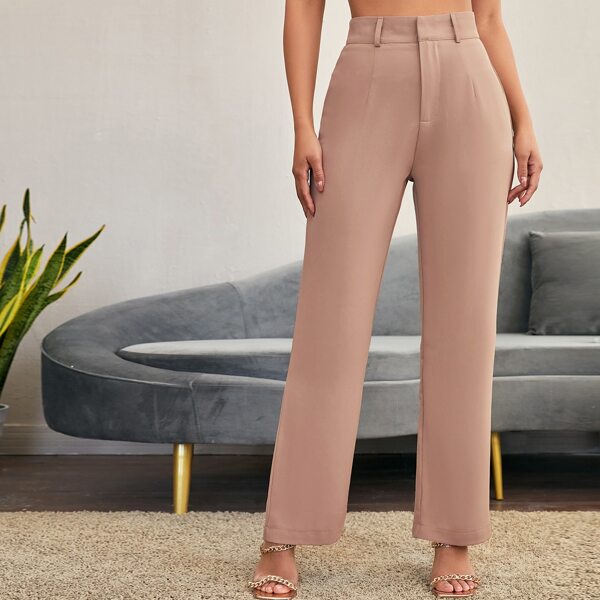 

Solid High Rise Tailored Pants, Dusty pink