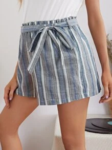 SHEIN 孕婦裝紙袋型腰帶條紋短褲 - 彩色 - 查看 4