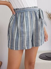 SHEIN 孕婦裝紙袋型腰帶條紋短褲 - 彩色 - 查看 5