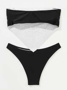 Paisley Print Bandeau Bikini Summer Beach - Black - View 2