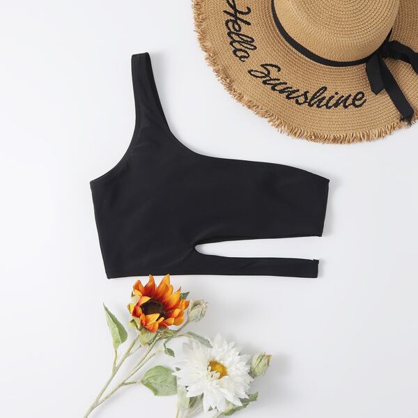 

Cut Out One Shoulder Bikini Top, Black