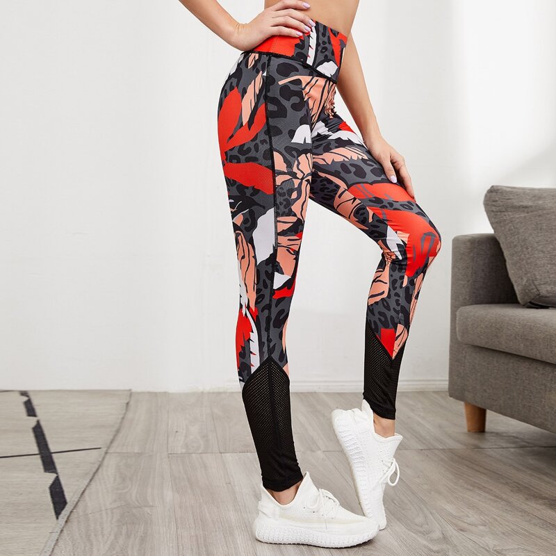 

High Stretch Graphic Print Sports Leggings, Multicolor