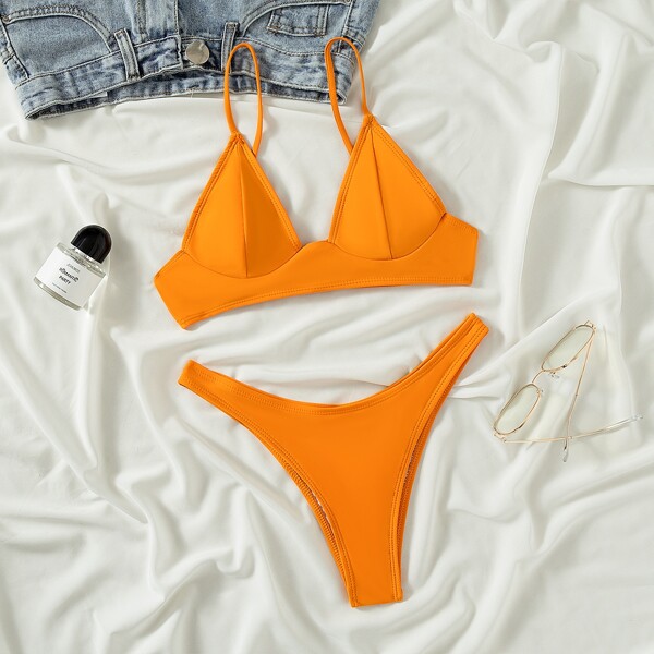 

Triangle High Cut Bikini Swimsuit, Orange