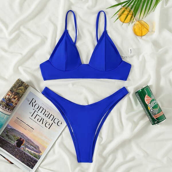

Triangle High Cut Bikini Swimsuit, Royal blue