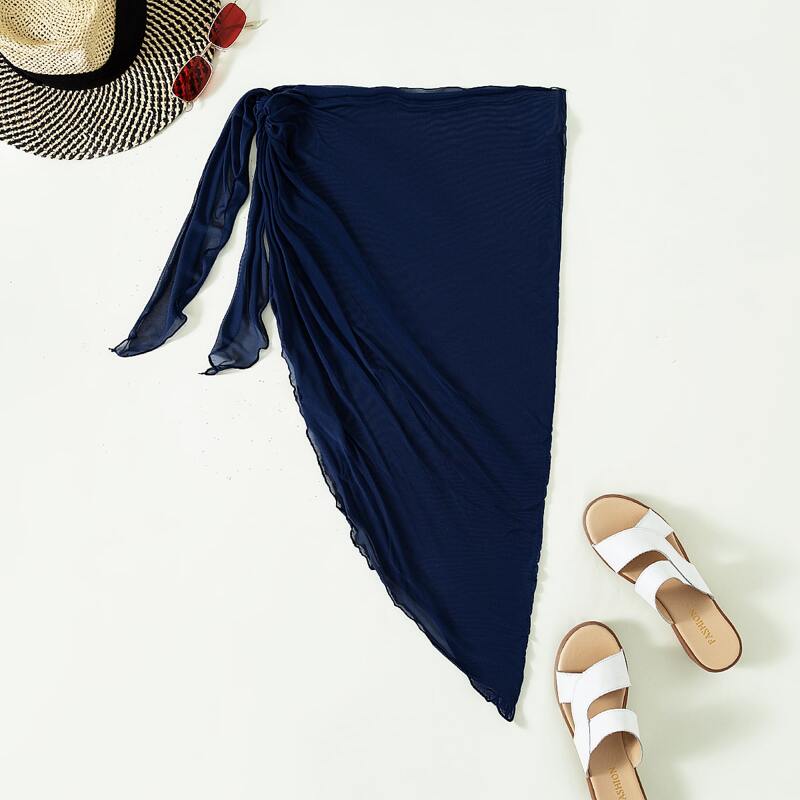 

Knot Waist Mesh Cover Up Skirt, Navy blue