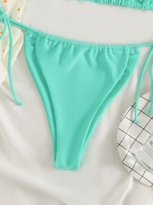 SHEIN Swim Summer Beach Solid Bikini Set Triangle Bra & Thong Bottom 2 Piece Bathing Suit - Mint Green - View 3