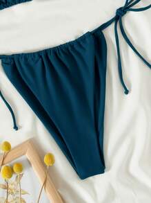 SHEIN Swim Summer Beach Triangle Thong Bikini Set - Teal Blue - View 5