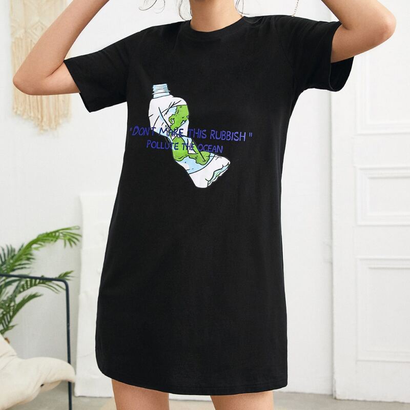 

Slogan Graphic Tee Dress, Black