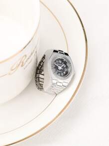 1pc 12 Numeric Characters Designed Women's Ins Style Quartz Ring Watch As A Gift For Students Returning To School - Silver - View 3