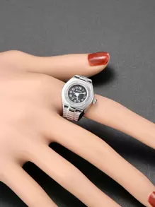 1pc 12 Numeric Characters Designed Women's Ins Style Quartz Ring Watch As A Gift For Students Returning To School - Silver - View 4