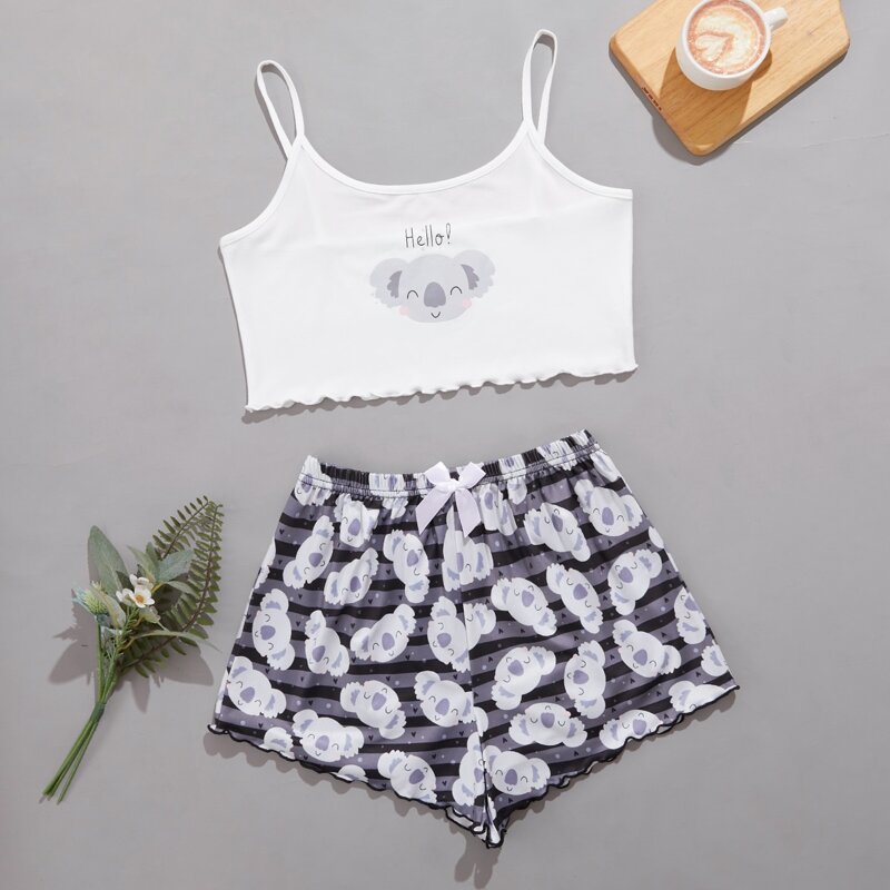 

Cartoon Koala Print Cami Pajama Set, Multicolor