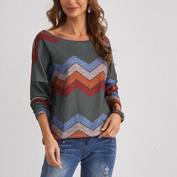 

Chevron Drop Shoulder Tee, Grey
