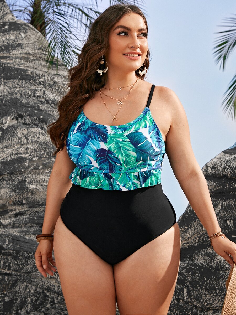 Bañador una pieza bajo fruncido tropical - Multicolor - Ver 1
