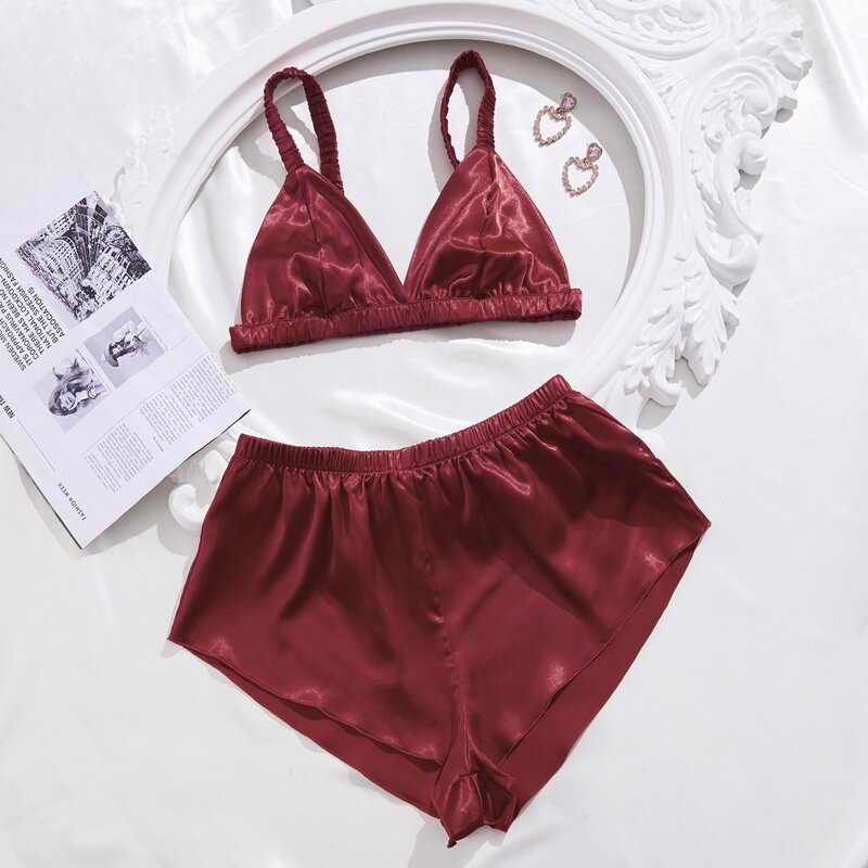 

Satin Solid Night Set, Red