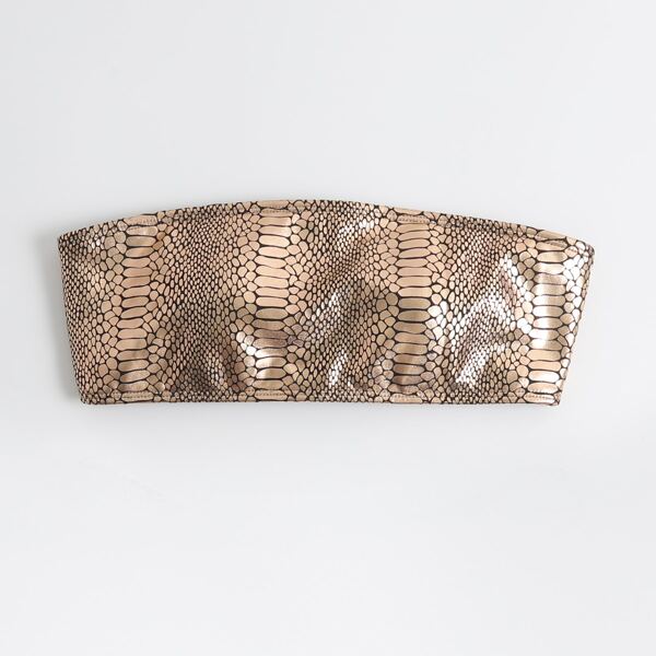 

Metallic Crocodile Bandeau Bikini Top, Gold