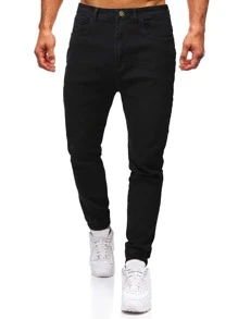 Manfinity Homme Hombres Jeans ajustados con bolsillo oblicuo - Negro - Ver 1