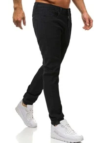 Manfinity Homme Hombres Jeans ajustados con bolsillo oblicuo - Negro - Ver 3