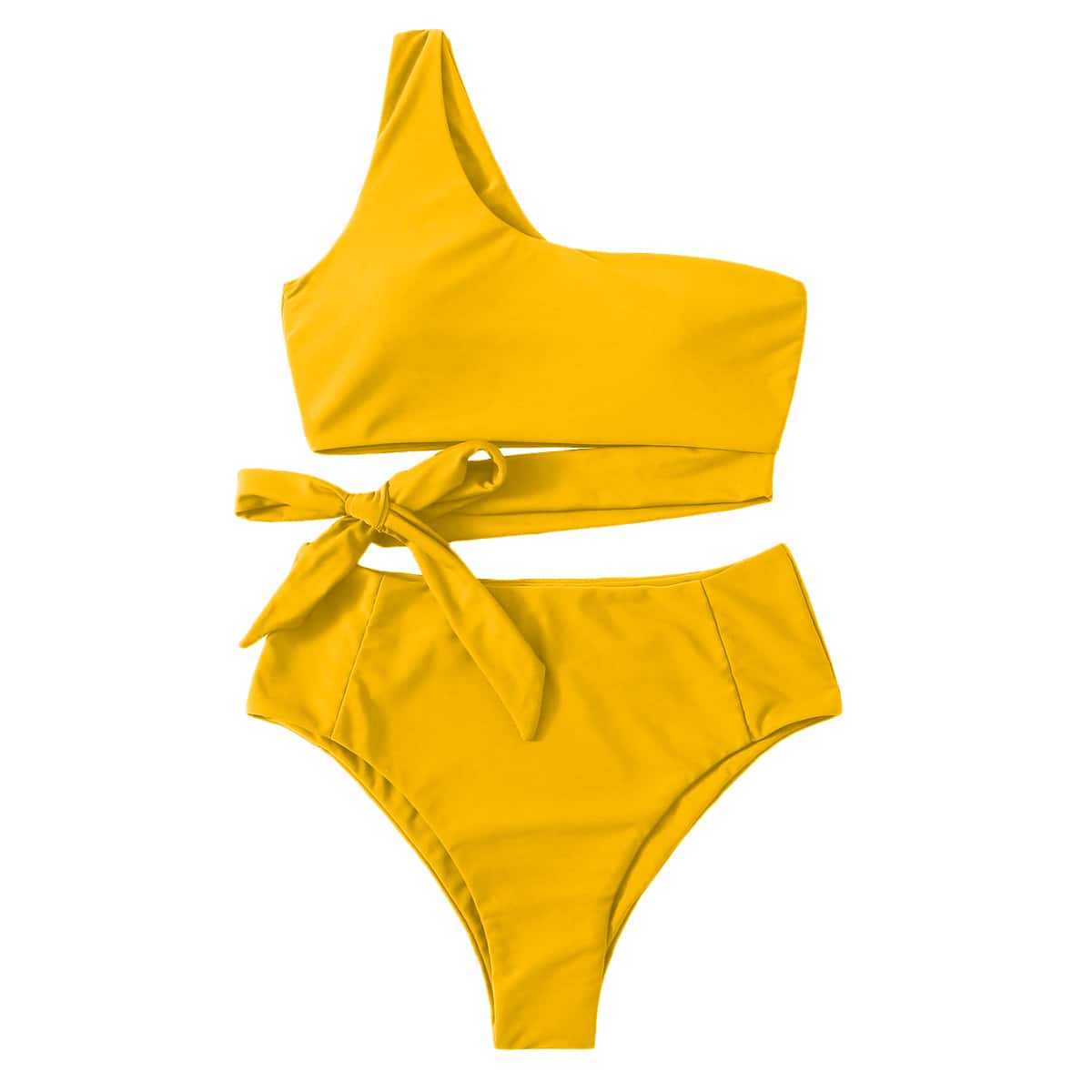 

Knot Side One Shoulder Bikini Swimsuit, Yellow