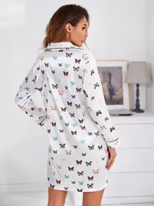 滿版蝴蝶拼接滾邊睡裙 - 白色 - 查看 2