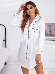 Vestido para dormir con corazón unido en contraste de satén - Blanco - Ver 1