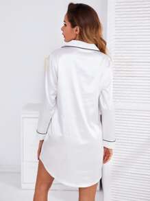 Vestido para dormir con corazón unido en contraste de satén - Blanco - Ver 2