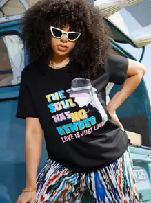 SHEIN Plus Figure & Slogan Graphic Tee