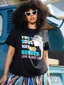 SHEIN Plus Figure & Slogan Graphic Tee