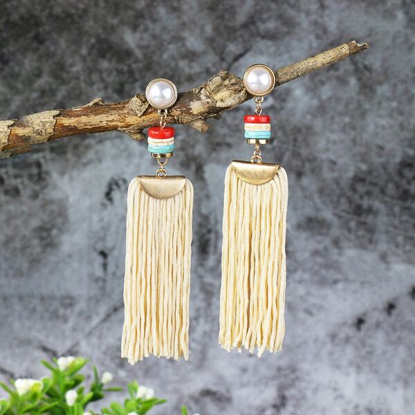 

Tassel Decor Drop Earrings, Beige