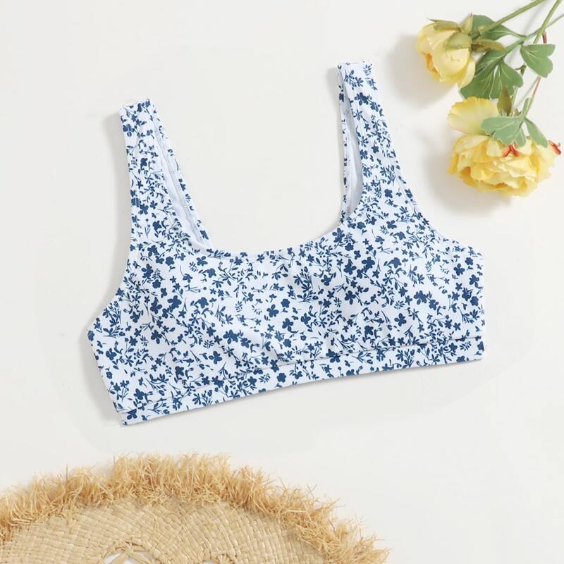 

Ditsy Floral Bikini Top, Blue and white