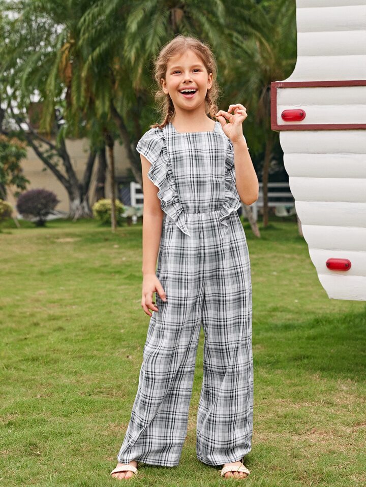 Is That The New Girls Ruffle Armhole Plaid Palazzo Jumpsuit ??| ROMWE