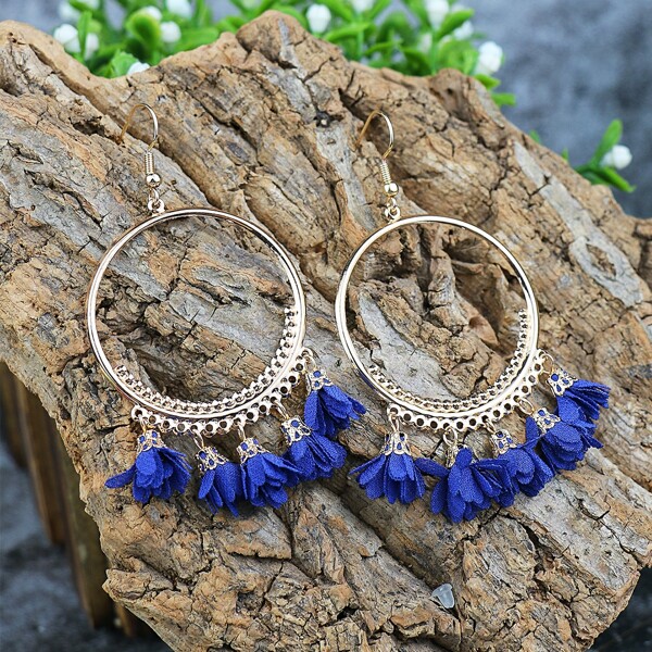 

Flower Tassel Drop Earrings, Royal blue