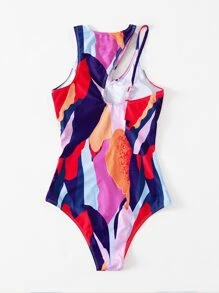 Color Block Cut Out One Piece Swimsuit - Multicolor - View 2