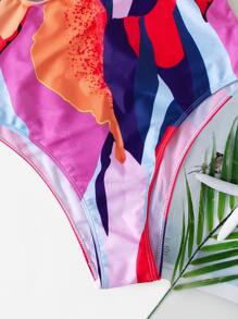 Color Block Cut Out One Piece Swimsuit - Multicolor - View 4